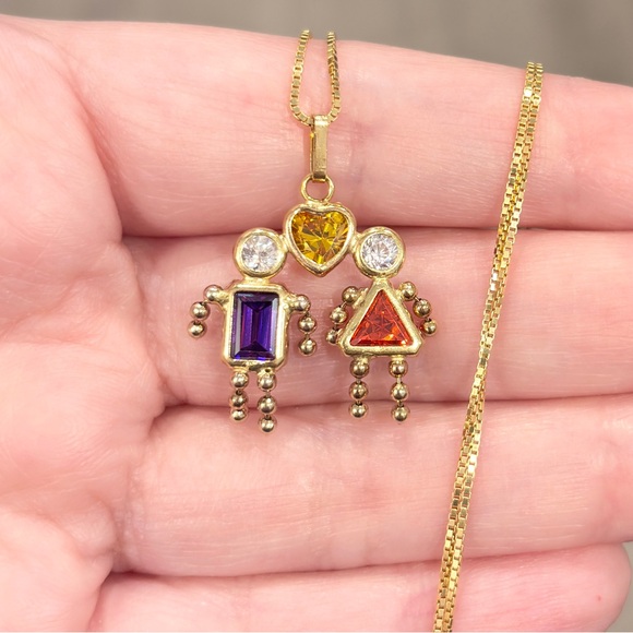14K Gold Couple Birthstone Pendant: Amethyst, Citrine & Cubic Zirconia - Picture 4 of 11